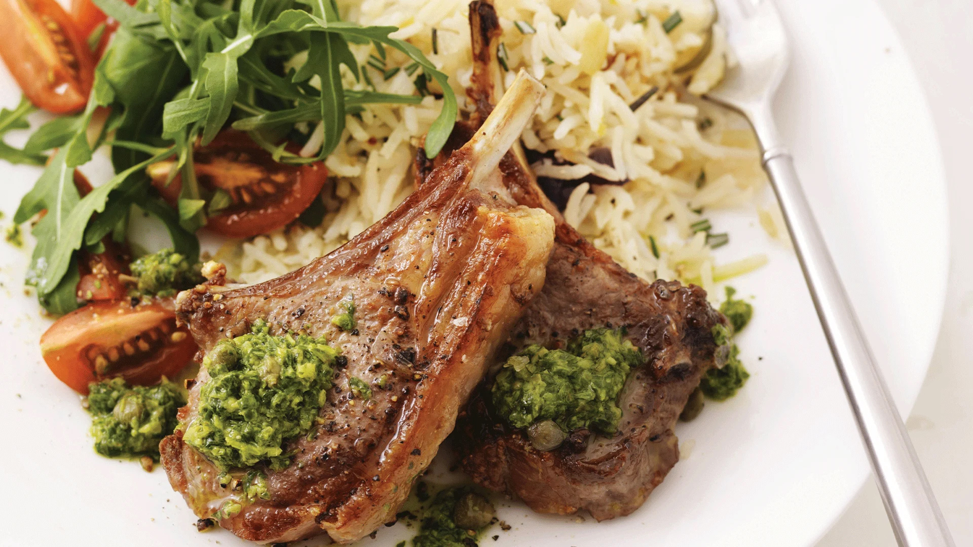 Lamb Chops with Salsa Verde Lemon Rice